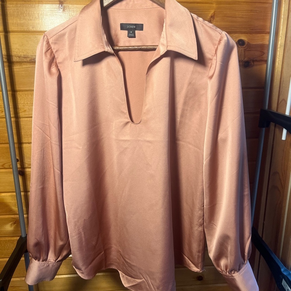 J Crew-Collared Satin-Back Crepe Popover Blouse - M